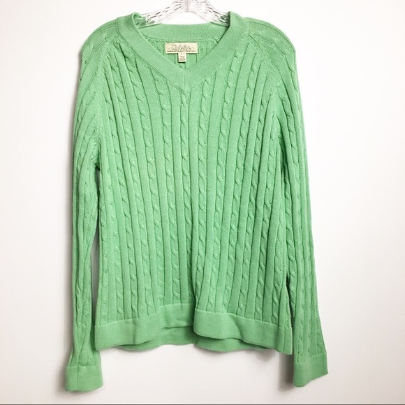 𝅺CABELAS VNeck Ribbed Sweater Green Large - Picture 2 of 4